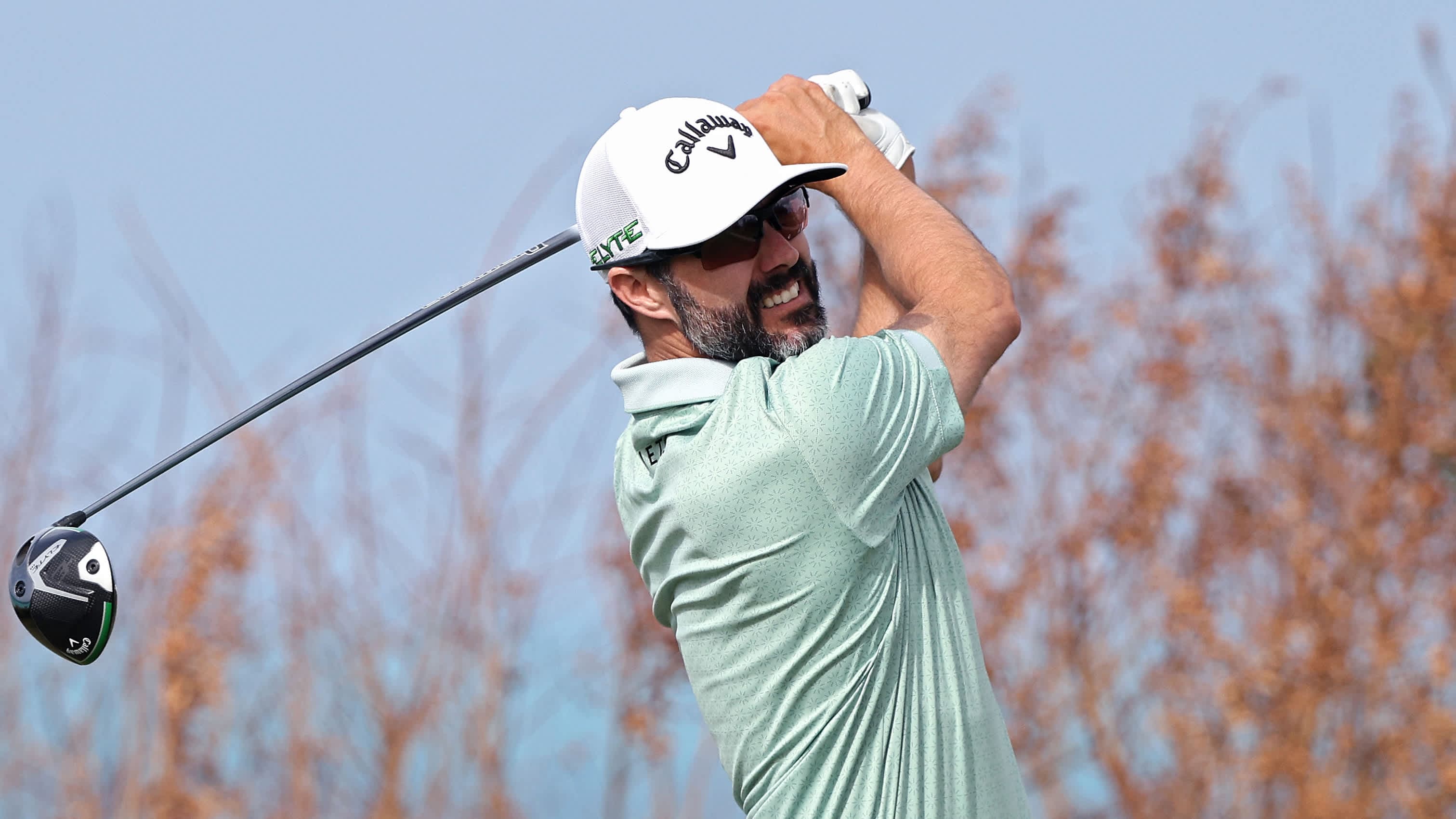 Adam Hadwin playing from the ninth tee at Port Royal during the second round of the 2025 Butterfield Bermuda Championship.