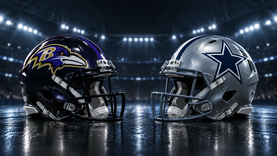 Baltimore Ravens and Dallas Cowboys matchup artwork for the Sunday late slate